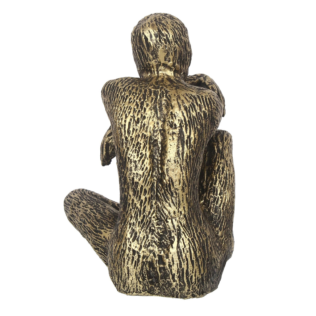 Golden and Black Polyresin Man Figurine Sitting in Thinking Position Kafalo