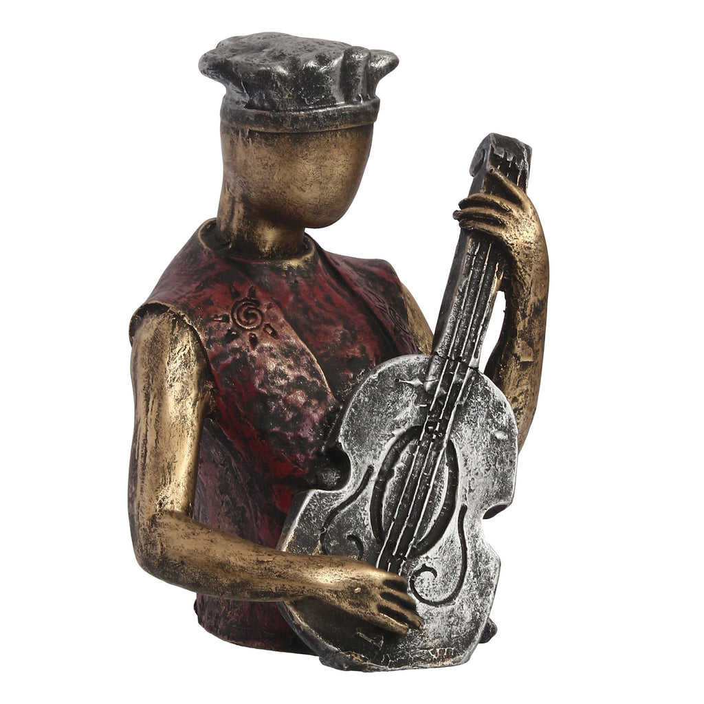 Man Figurine with Hat playing Guitar Musical Instrument (Brown, Silver and Golden) Kafalo
