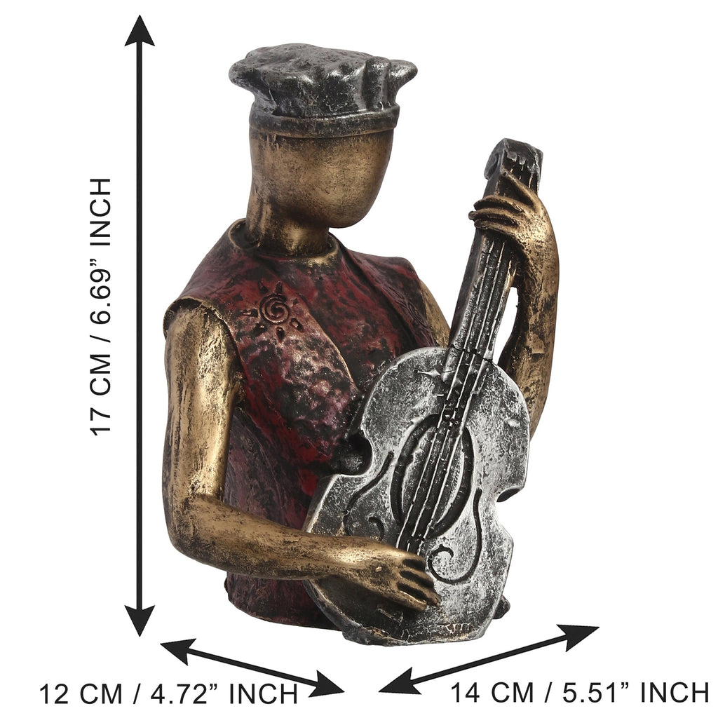 Man Figurine with Hat playing Guitar Musical Instrument (Brown, Silver and Golden) Kafalo
