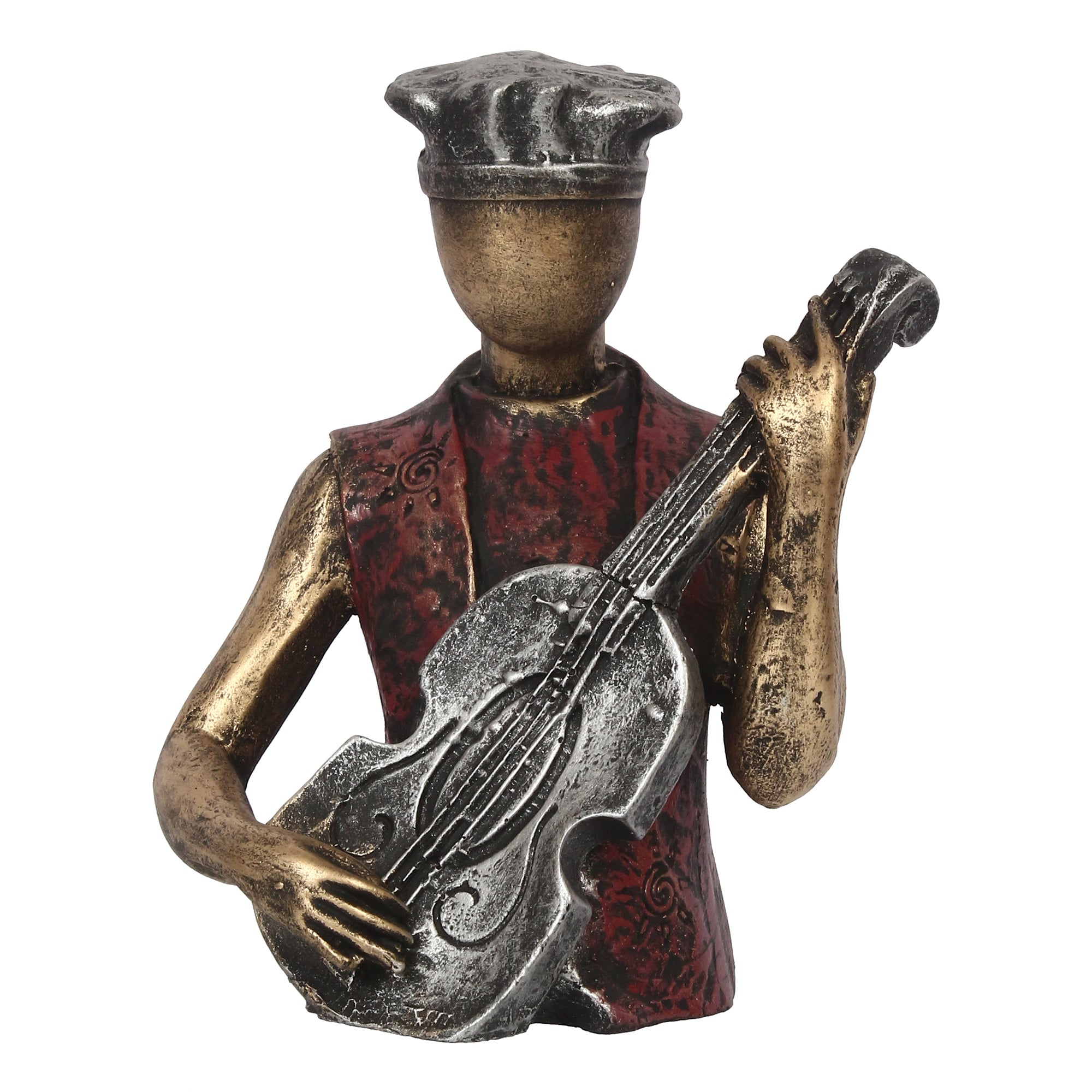 Man Figurine with Hat playing Guitar Musical Instrument (Brown, Silver and Golden) Kafalo