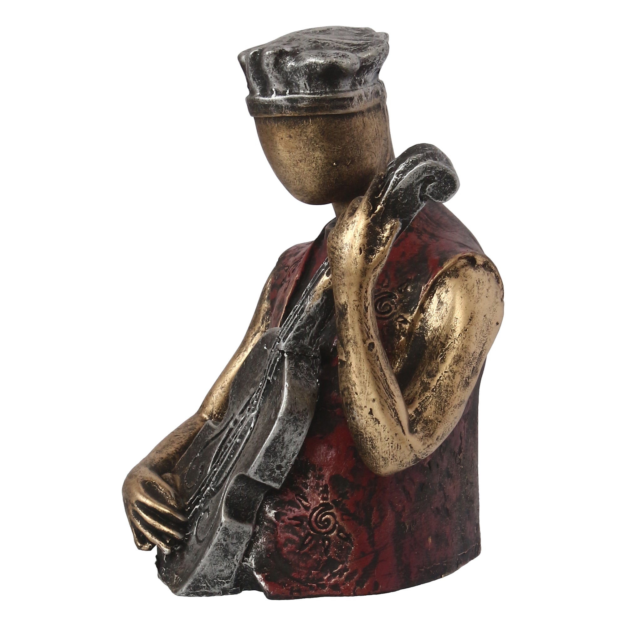 Man Figurine with Hat playing Guitar Musical Instrument (Brown, Silver and Golden) Kafalo