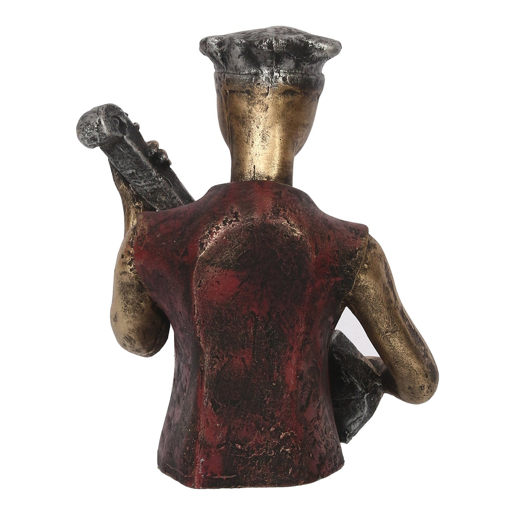 Man Figurine with Hat playing Guitar Musical Instrument (Brown, Silver and Golden) Kafalo