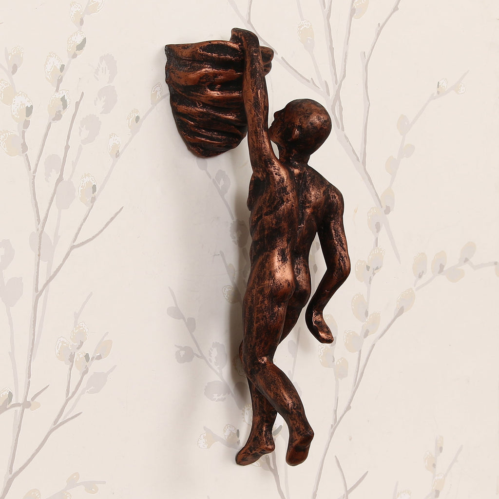 Brown Polyresin Mountain climbing man sculpture Wall Hanging