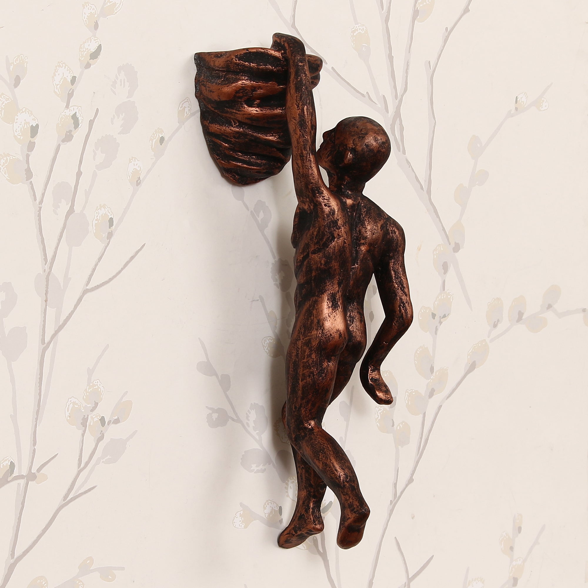 Brown Polyresin Mountain climbing man sculpture Wall Hanging