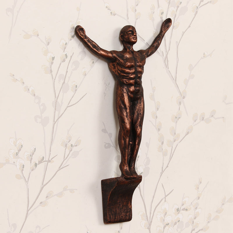 Brown Polyresin Standing Man with Open Arms Decorative Wall Hanging Figurine