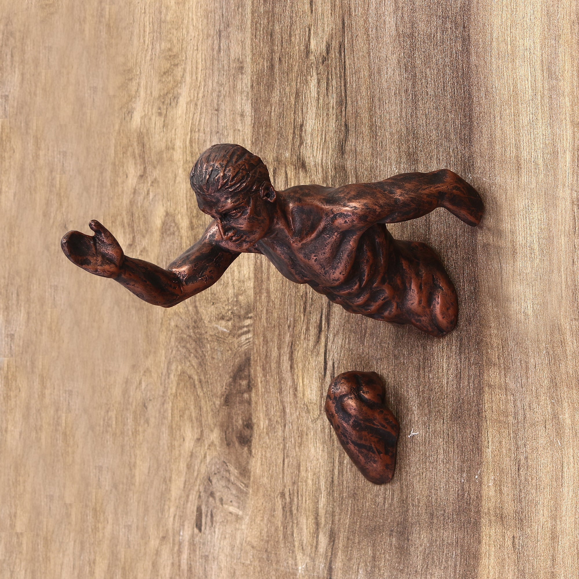 Brown Polyresin Running Man Sculpture Decorative Wall Hanging Figurine