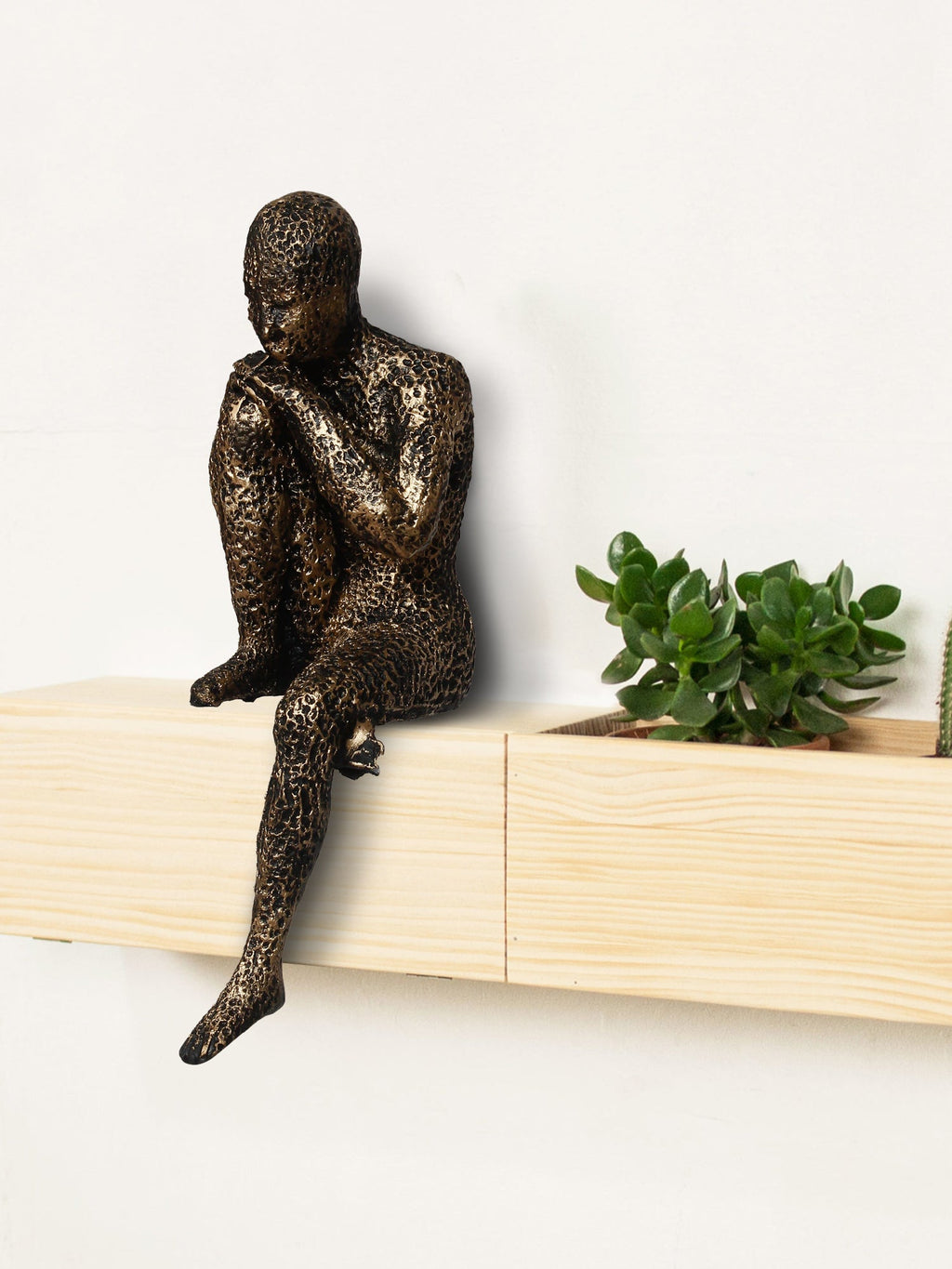 Brown Polyresin Man Sitting In Thinking Position Decorative Figurine Kafalo