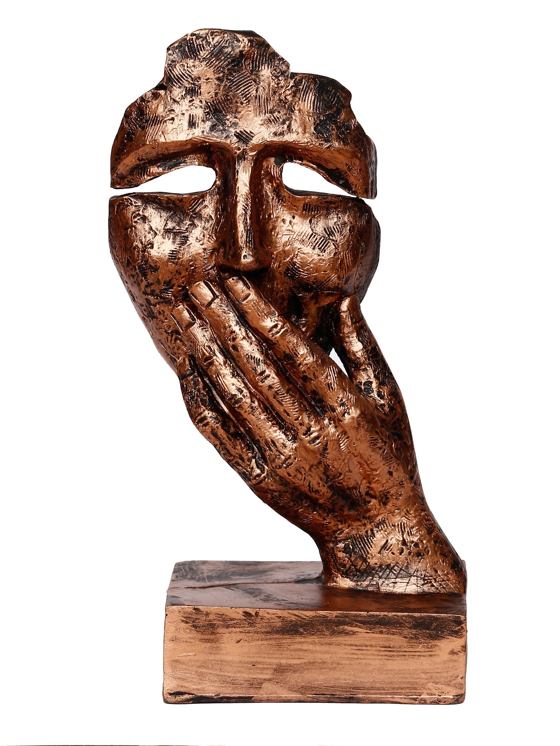 Polyresin Brown Human Face Sculpture Hand on Mouth Handcrafted Decorative Showpiece Kafalo