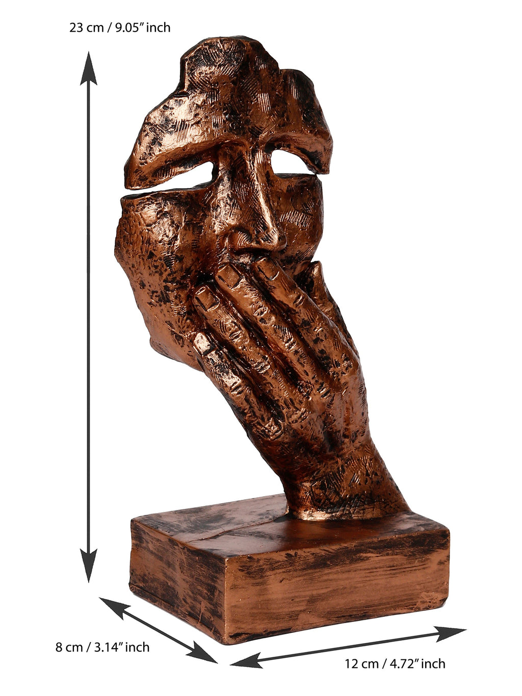 Polyresin Brown Human Face Sculpture Hand on Mouth Handcrafted Decorative Showpiece Kafalo