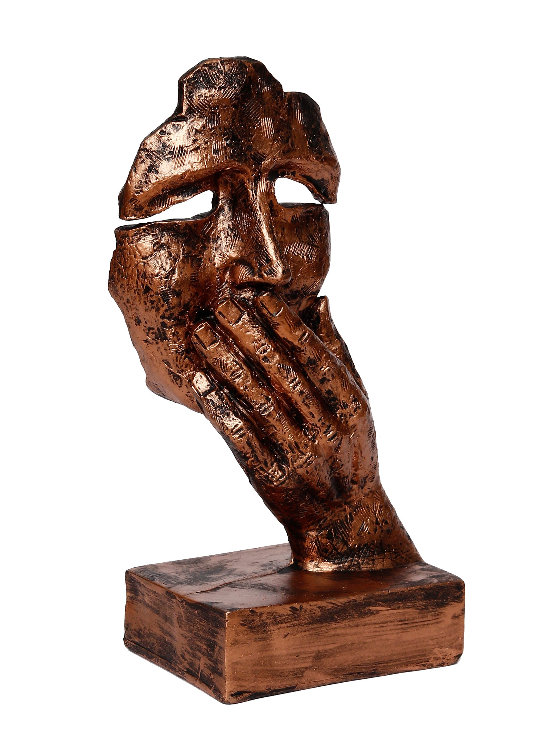 Polyresin Brown Human Face Sculpture Hand on Mouth Handcrafted Decorative Showpiece Kafalo