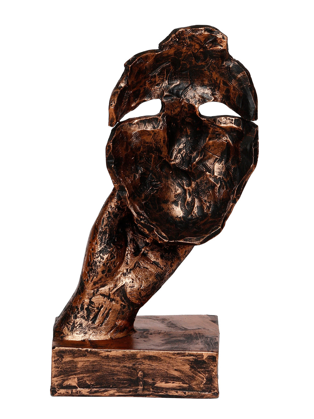 Polyresin Brown Human Face Sculpture Hand on Mouth Handcrafted Decorative Showpiece Kafalo