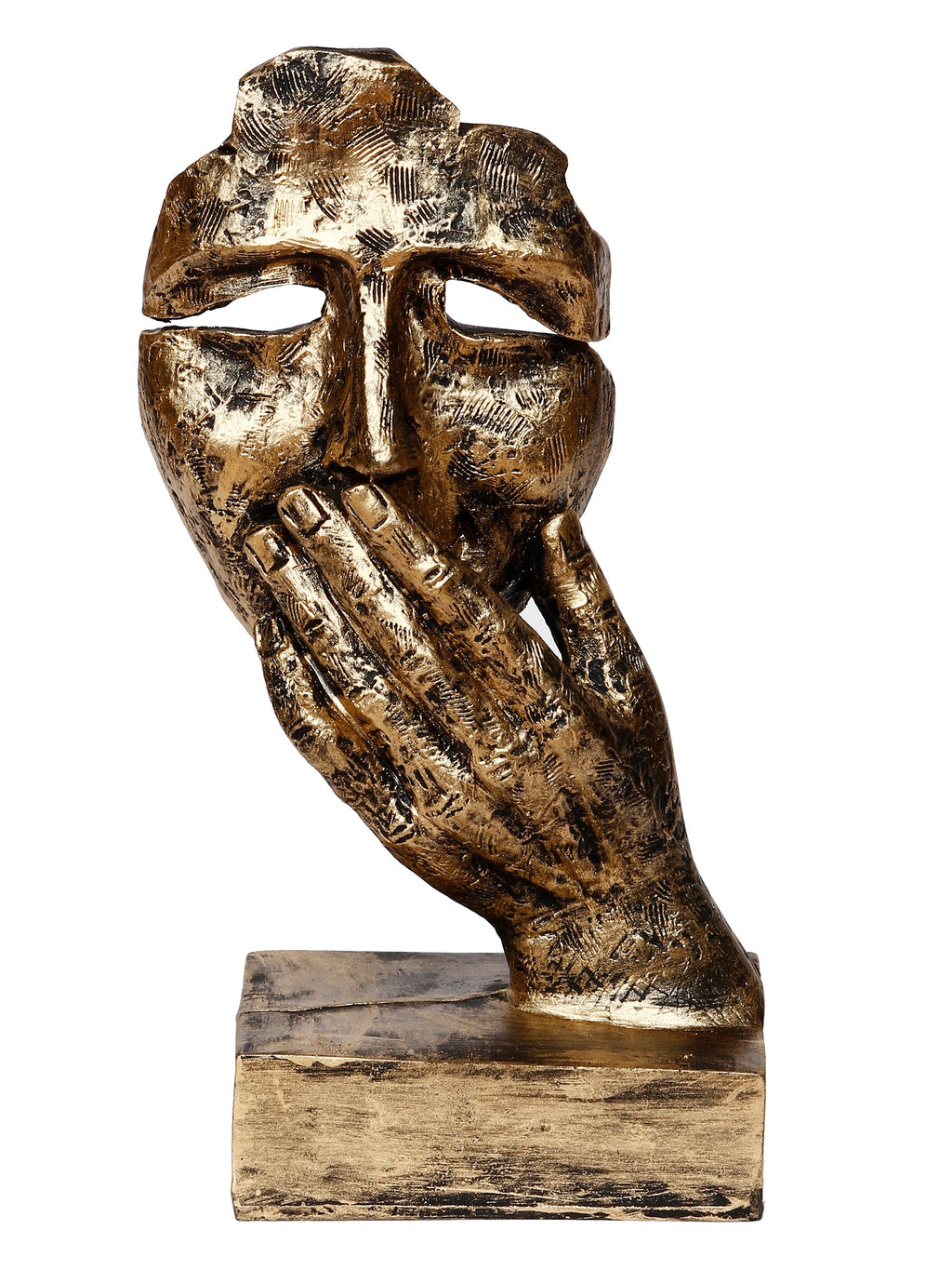 Polyresin Golden Human Face Statue Hand on Mouth Handcrafted Decorative Showpiece Kafalo