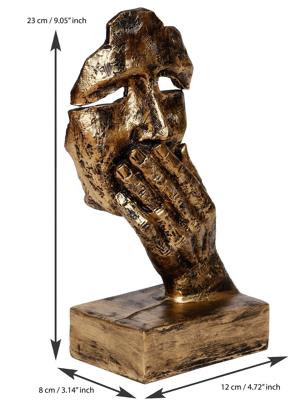 Polyresin Golden Human Face Statue Hand on Mouth Handcrafted Decorative Showpiece Kafalo