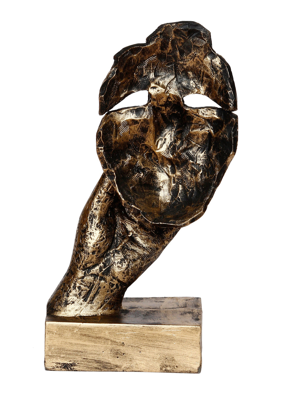 Polyresin Golden Human Face Statue Hand on Mouth Handcrafted Decorative Showpiece Kafalo