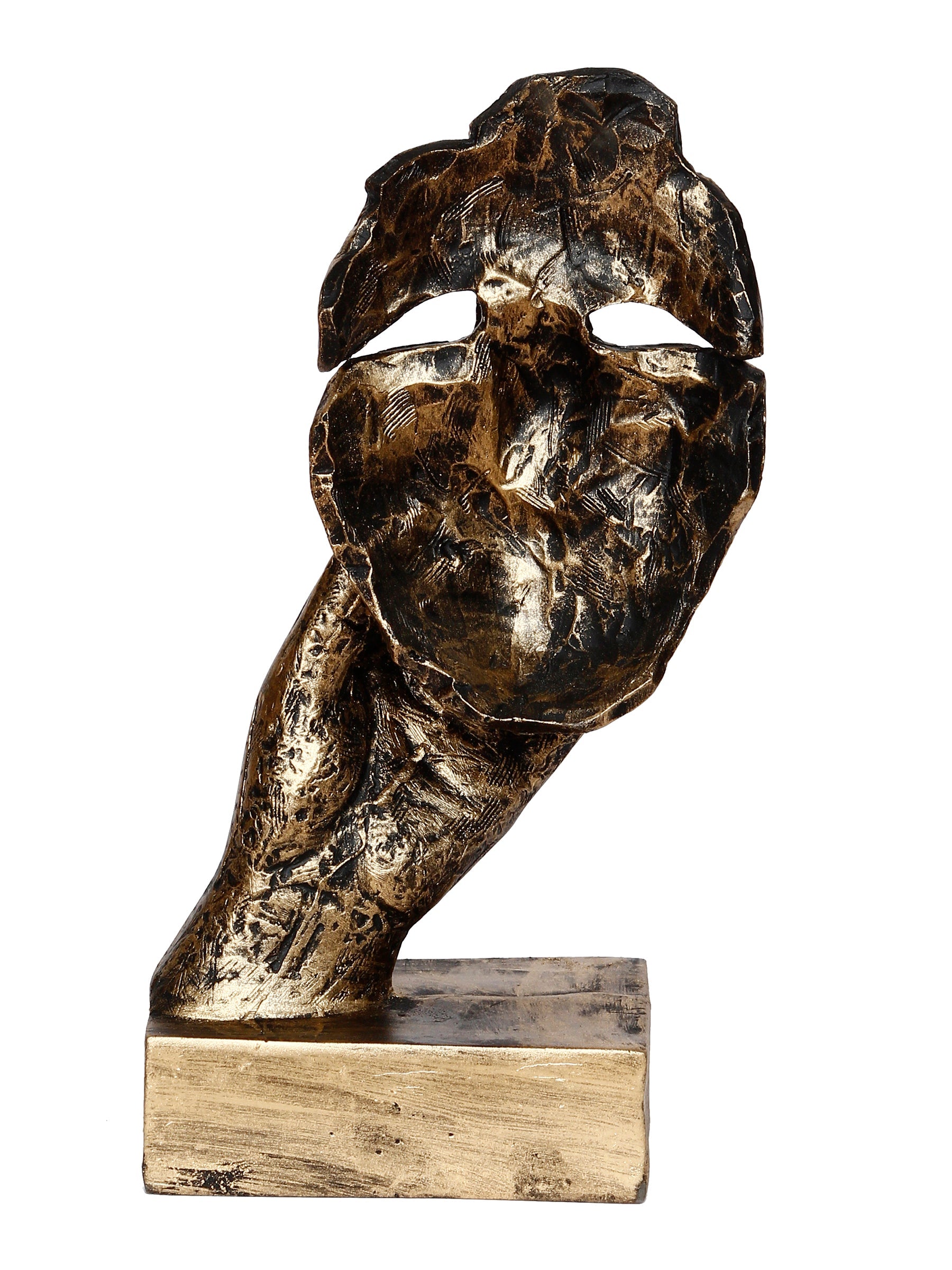 Polyresin Golden Human Face Statue Hand on Mouth Handcrafted Decorative Showpiece Kafalo