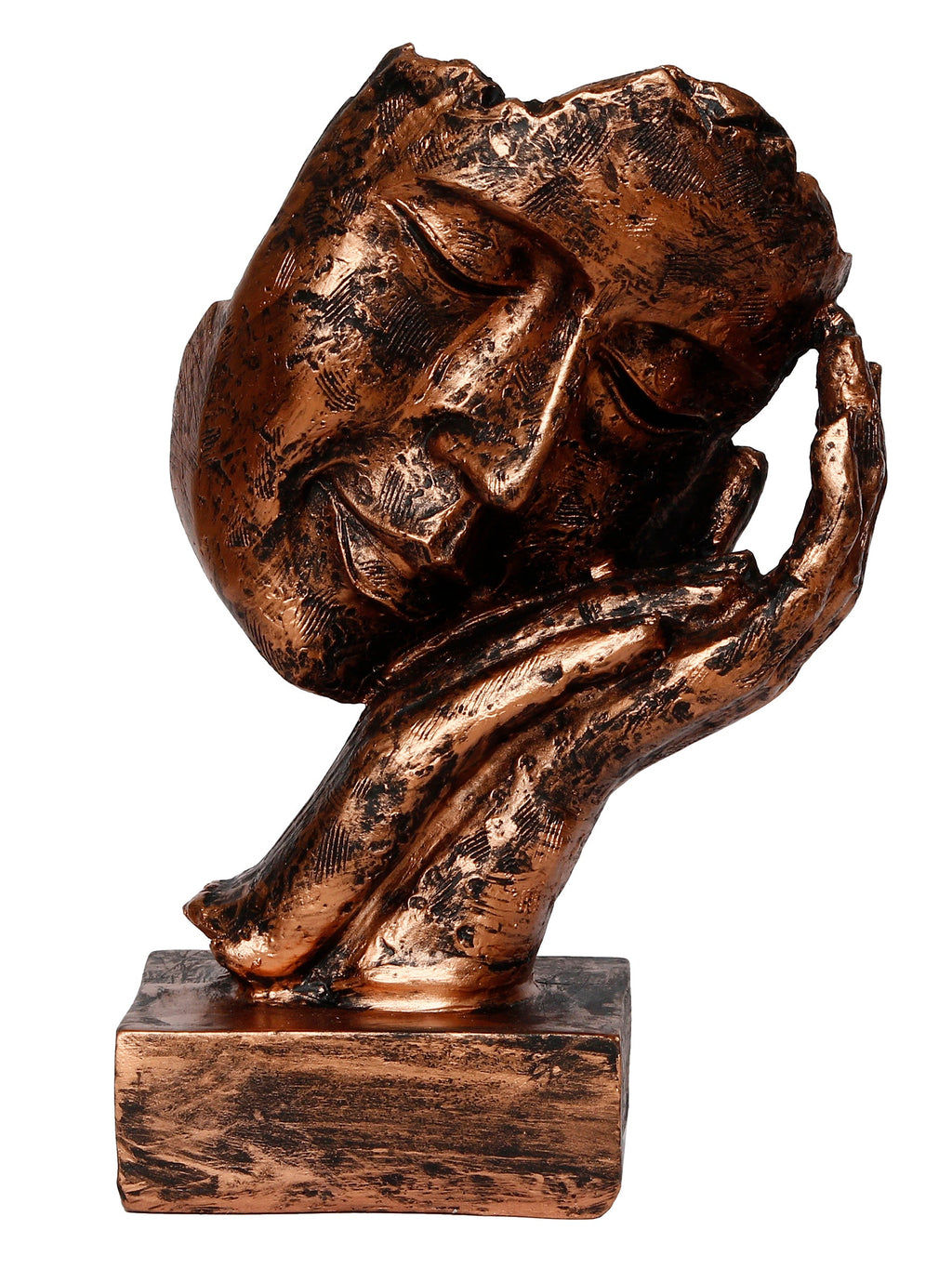 Polyresin Brown Human Face Sculpture Sleeping on Hands Handcrafted Decorative Showpiece Kafalo