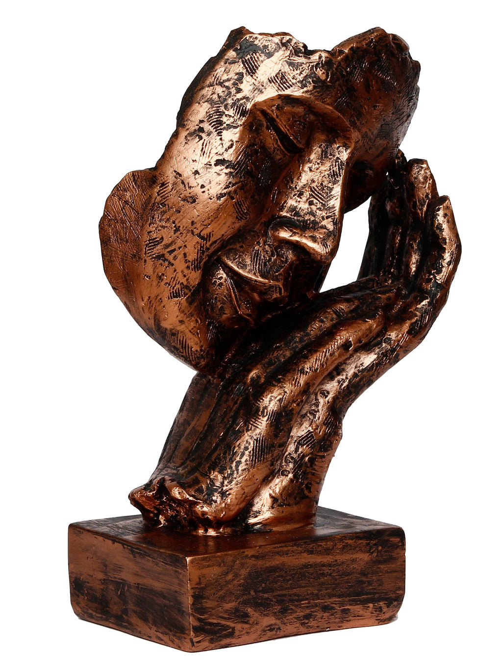Polyresin Brown Human Face Sculpture Sleeping on Hands Handcrafted Decorative Showpiece Kafalo