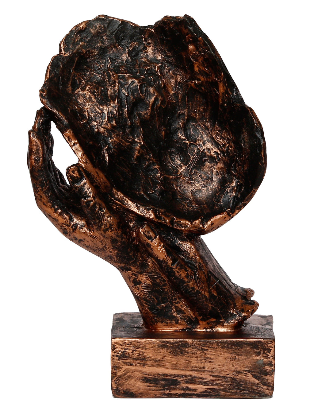 Polyresin Brown Human Face Sculpture Sleeping on Hands Handcrafted Decorative Showpiece Kafalo