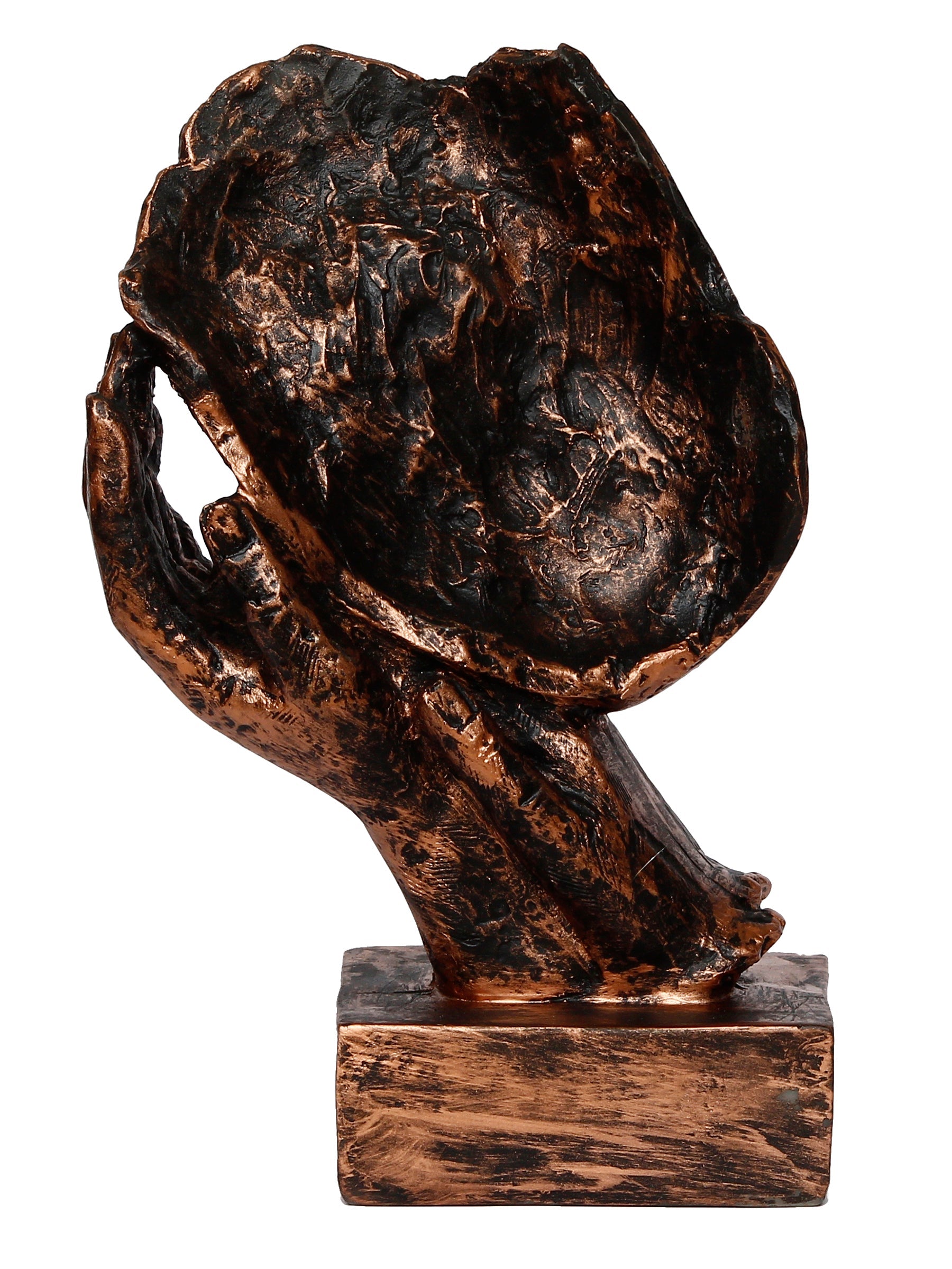 Polyresin Brown Human Face Sculpture Sleeping on Hands Handcrafted Decorative Showpiece Kafalo