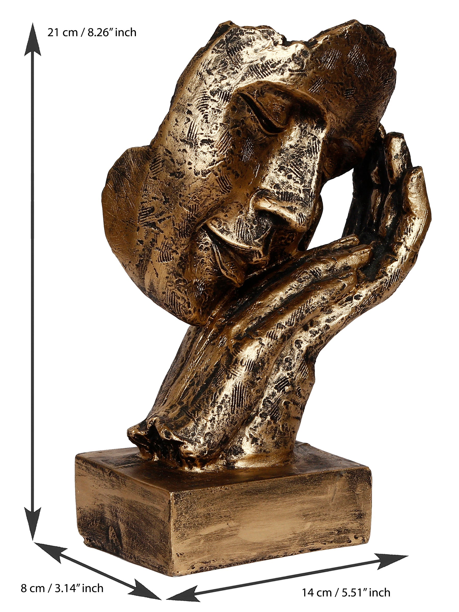 Polyresin Golden Human Face Statue Sleeping on Hands Handcrafted Decorative Showpiece Kafalo