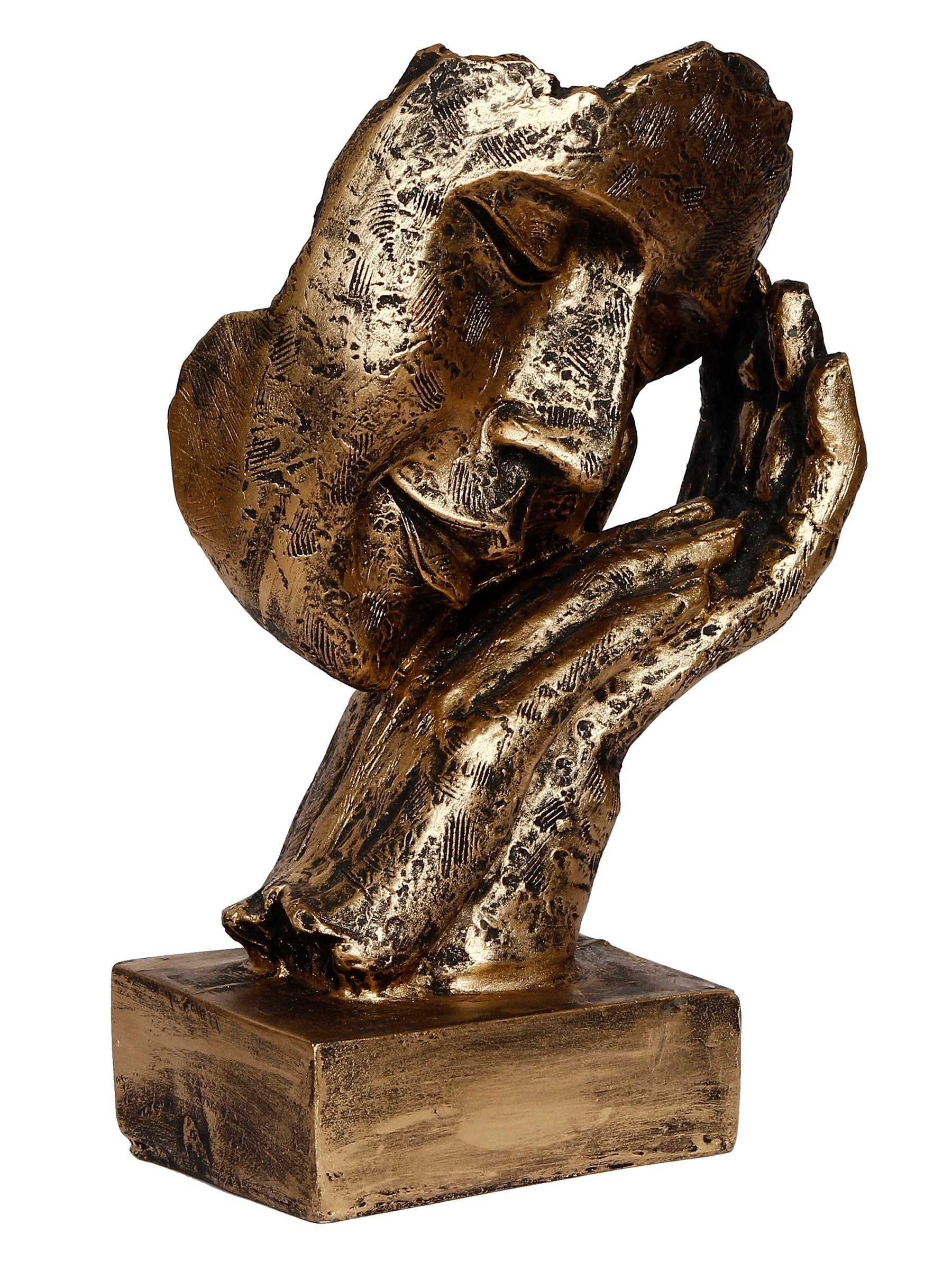 Polyresin Golden Human Face Statue Sleeping on Hands Handcrafted Decorative Showpiece Kafalo