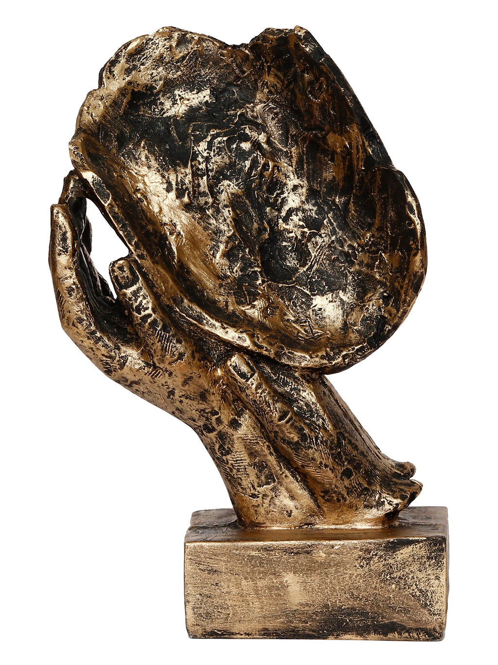 Polyresin Golden Human Face Statue Sleeping on Hands Handcrafted Decorative Showpiece Kafalo