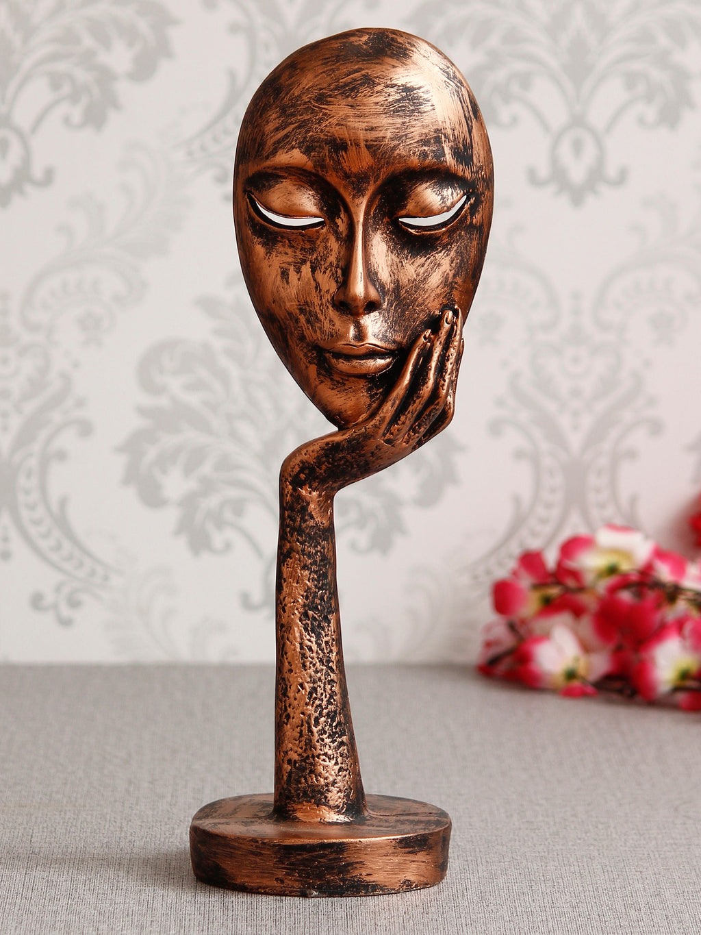 Brown Polyresin Handcrafted Antique Look Thinking Lady Face Showpiece, Human Figurine Kafalo