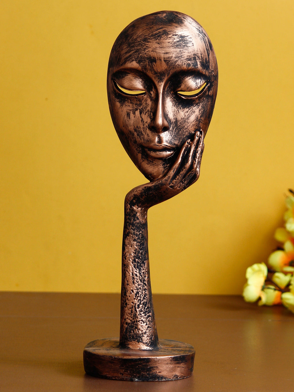 Brown Polyresin Handcrafted Antique Look Thinking Lady Face Showpiece, Human Figurine Kafalo