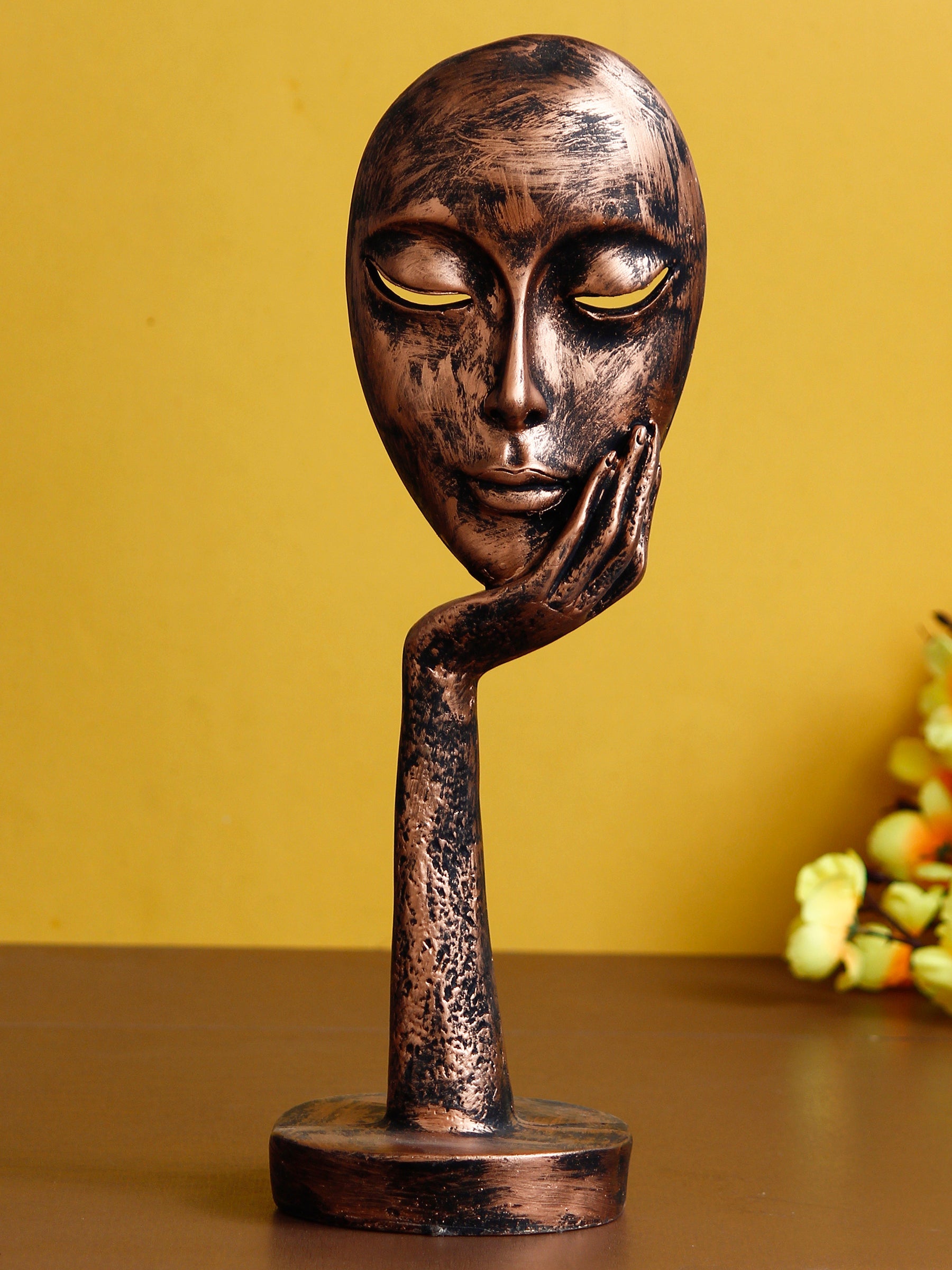 Brown Polyresin Handcrafted Antique Look Thinking Lady Face Showpiece, Human Figurine Kafalo