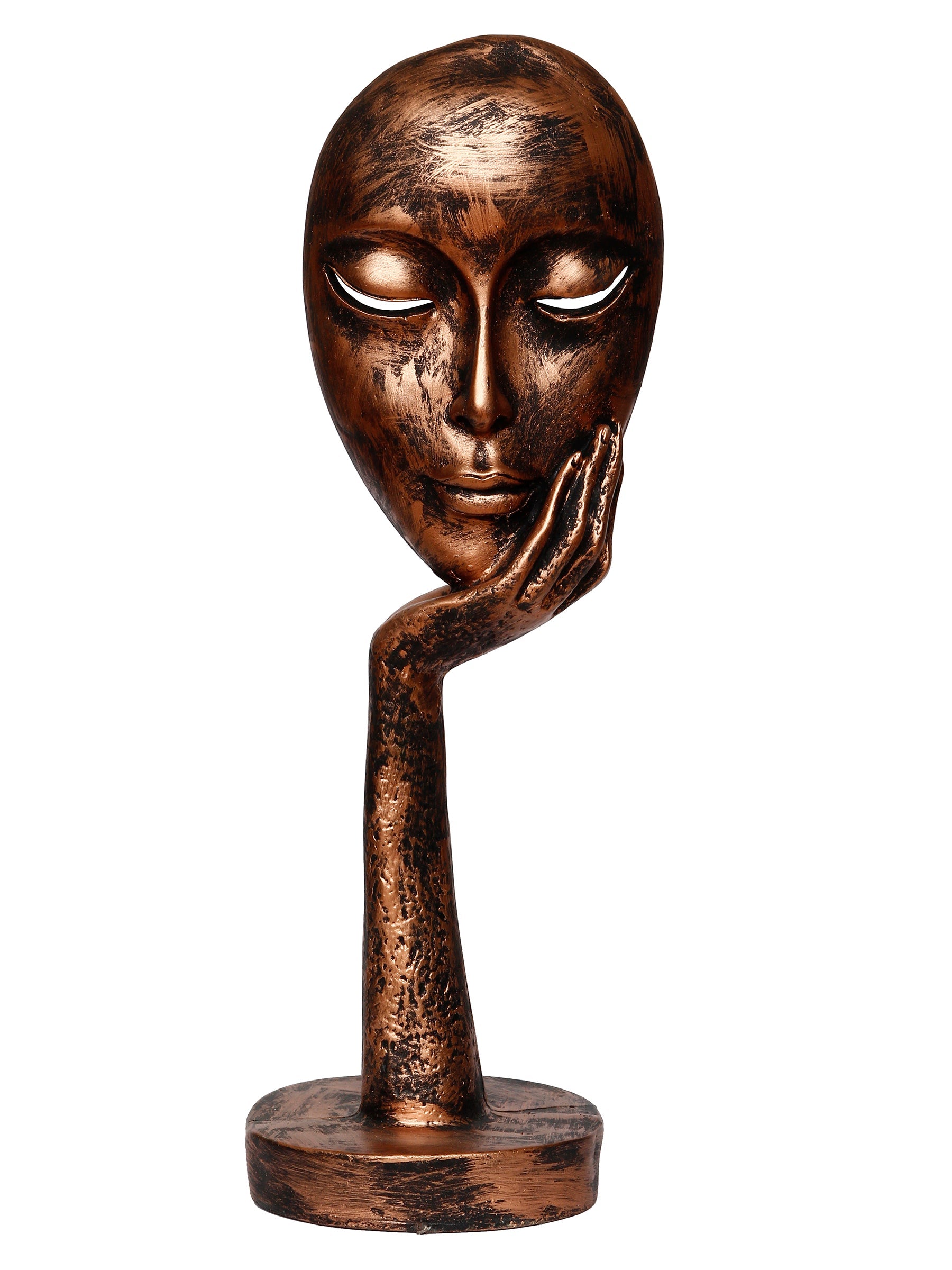 Brown Polyresin Handcrafted Antique Look Thinking Lady Face Showpiece, Human Figurine Kafalo
