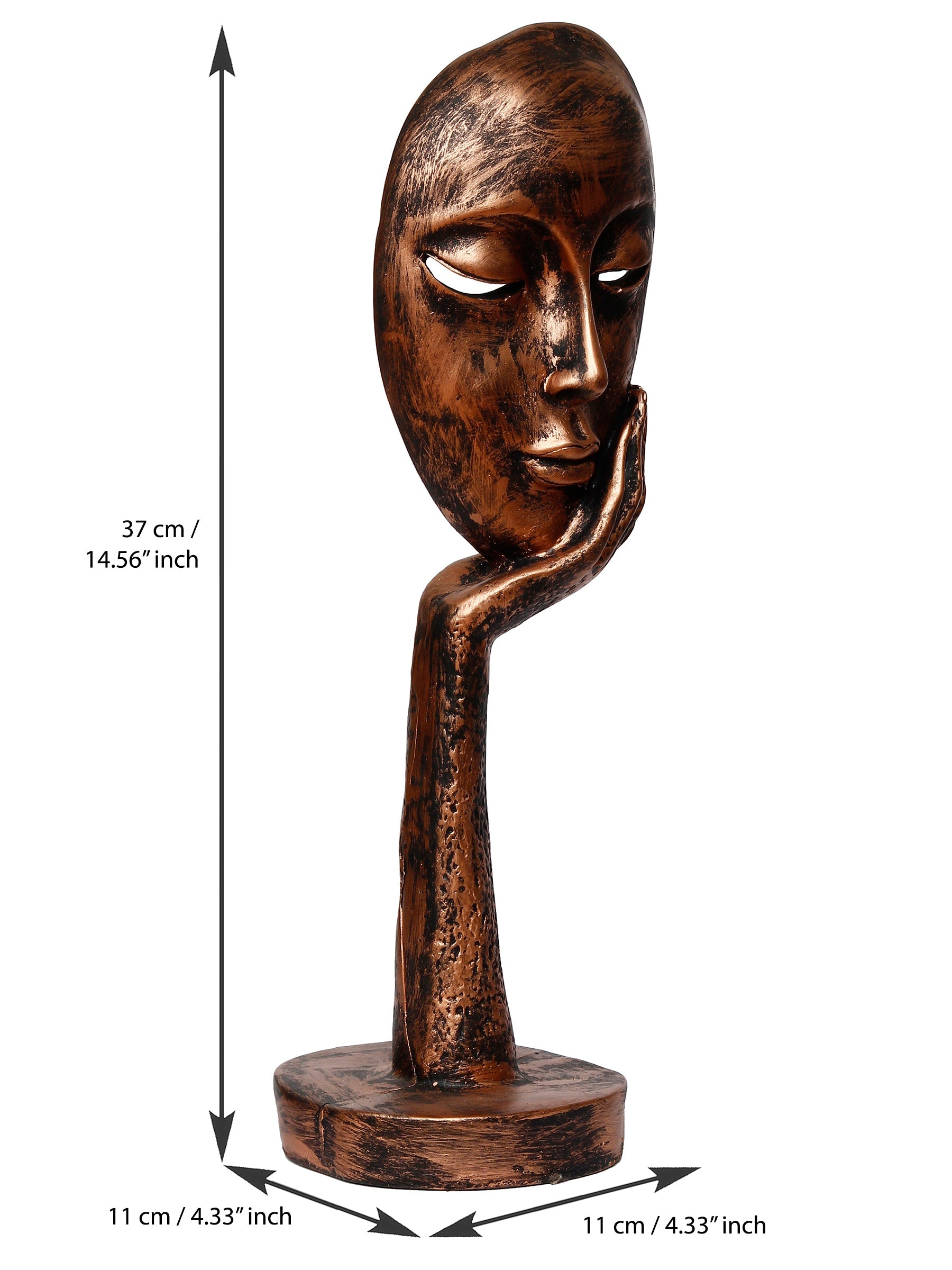 Brown Polyresin Handcrafted Antique Look Thinking Lady Face Showpiece, Human Figurine Kafalo