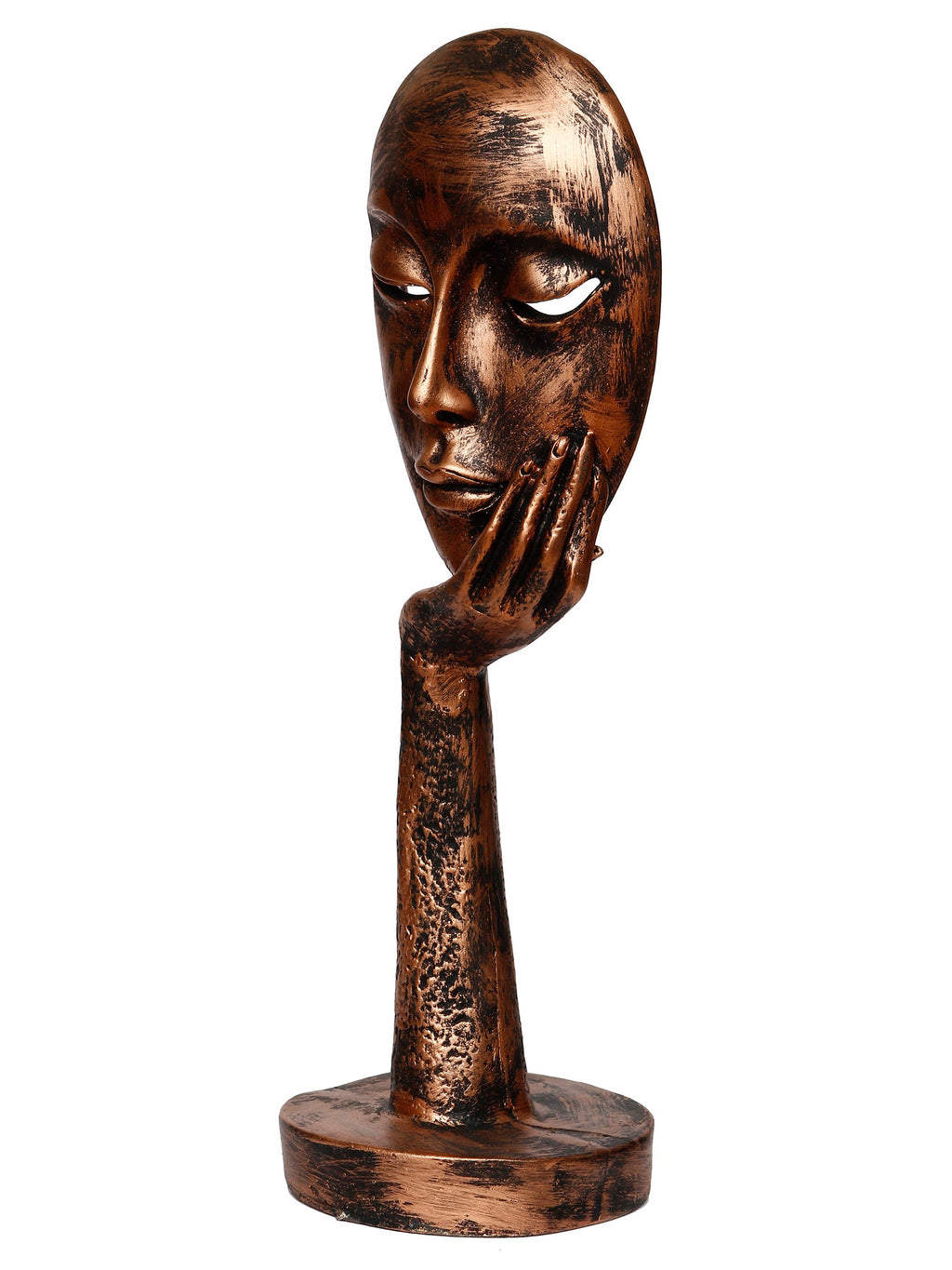 Brown Polyresin Handcrafted Antique Look Thinking Lady Face Showpiece, Human Figurine Kafalo