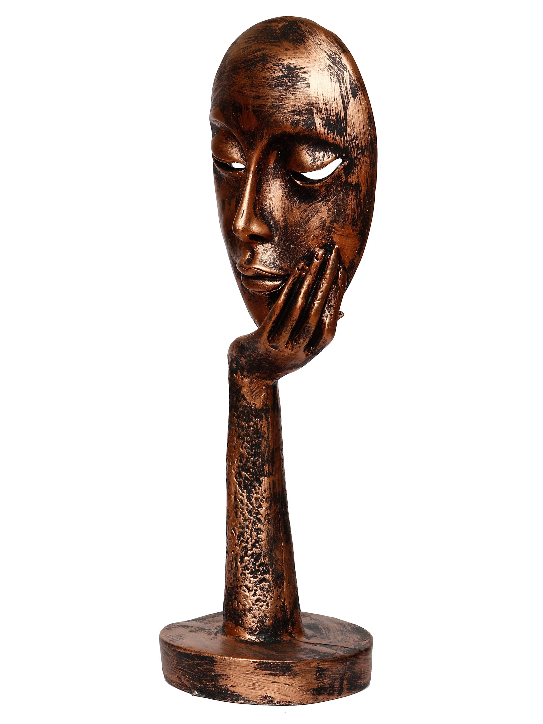 Brown Polyresin Handcrafted Antique Look Thinking Lady Face Showpiece, Human Figurine Kafalo
