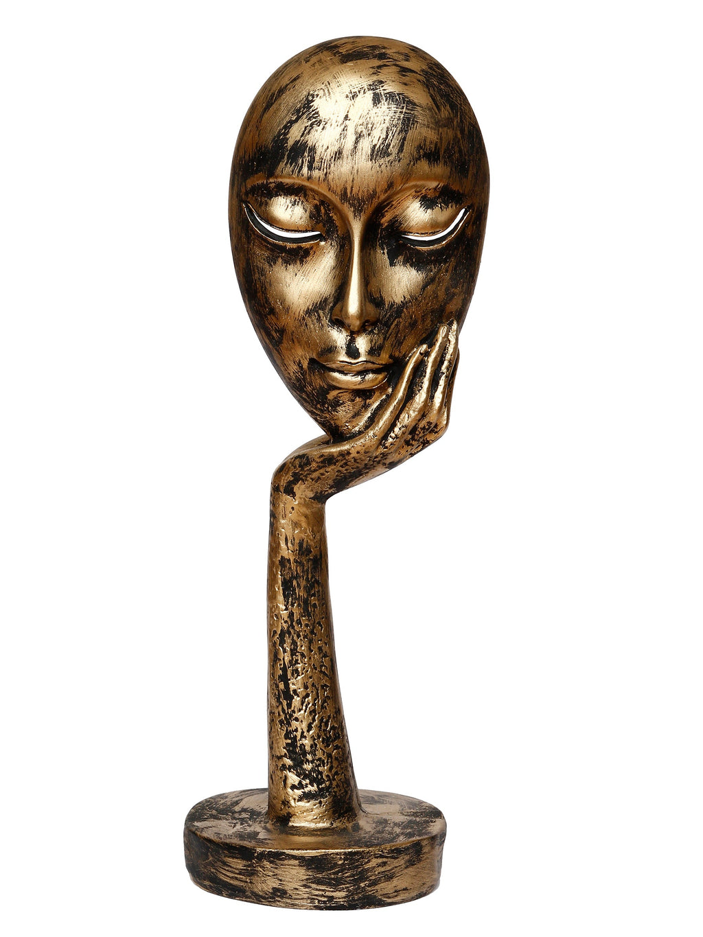 Golden Polyresin Handcrafted Antique Look Thinking Lady Face Showpiece, Human Figurine Kafalo