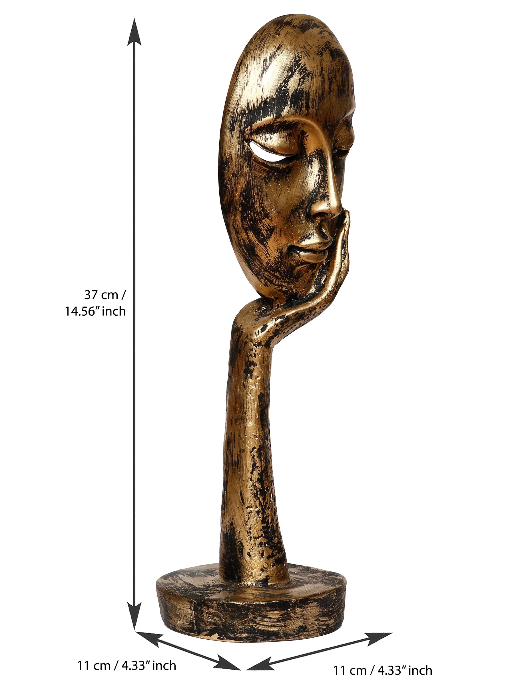 Golden Polyresin Handcrafted Antique Look Thinking Lady Face Showpiece, Human Figurine Kafalo