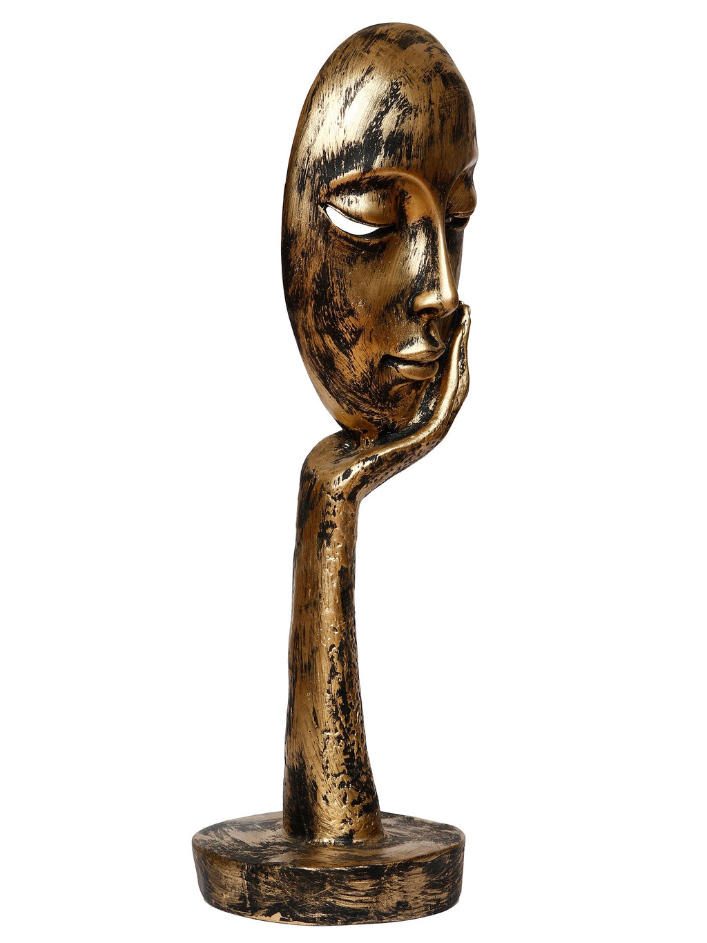 Golden Polyresin Handcrafted Antique Look Thinking Lady Face Showpiece, Human Figurine Kafalo