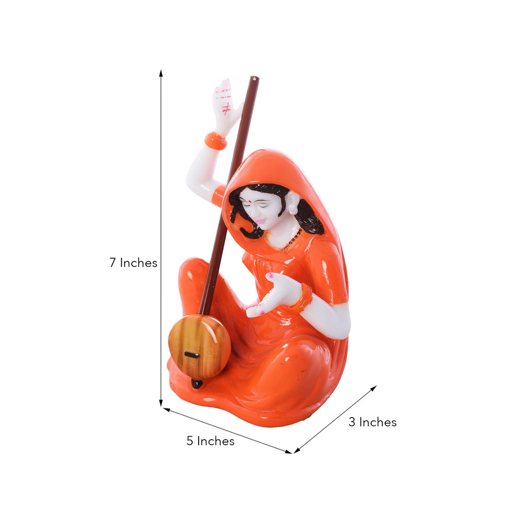 Orange Polyresin Mirabal playing Ektara Musical Instrument Showpiece Kafalo