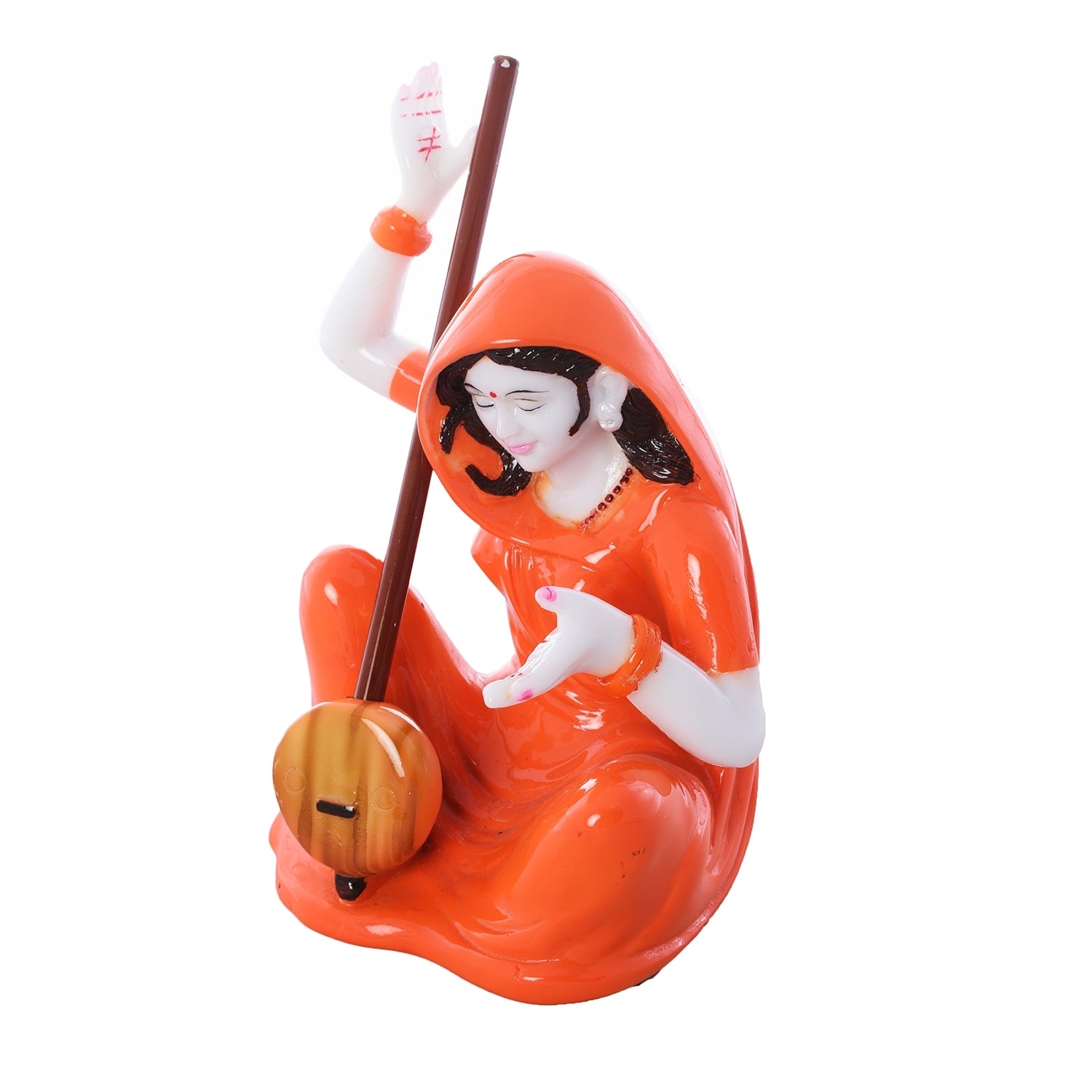 Orange Polyresin Mirabal playing Ektara Musical Instrument Showpiece Kafalo