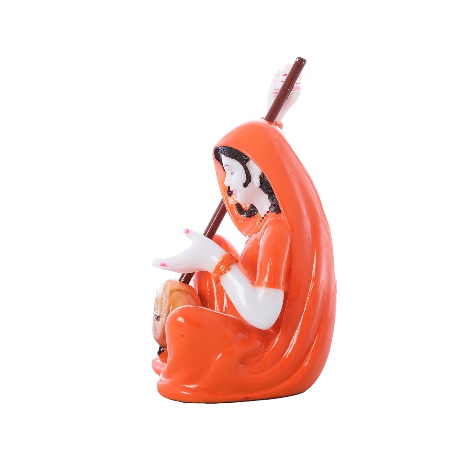 Orange Polyresin Mirabal playing Ektara Musical Instrument Showpiece Kafalo