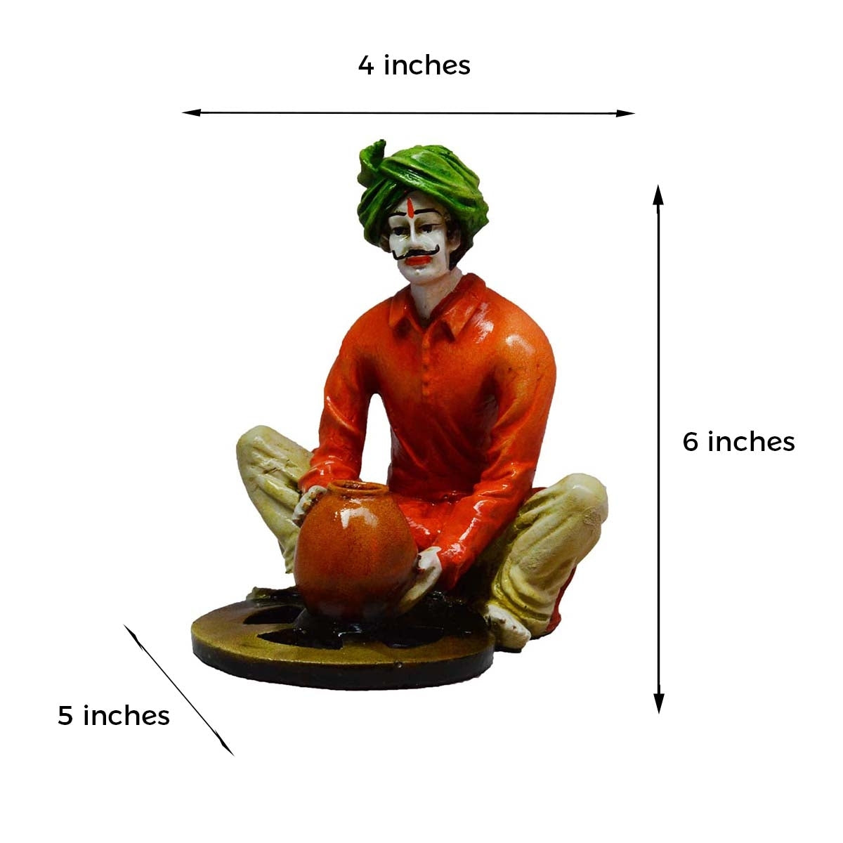 Polyresin Rajasthani Craftsman Statue Making Pot Handcrafted Decorative Showpiece(Orange and Green) Kafalo