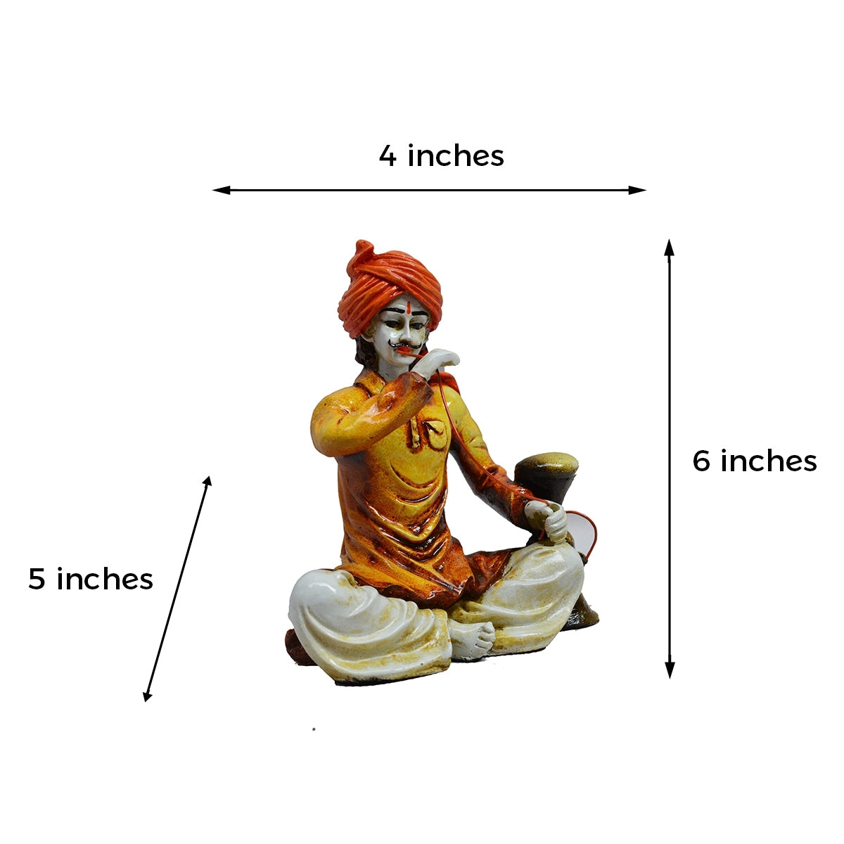Polyresin Rajasthani Man Using Hookah Handcrafted Decorative Showpiece (Yellow, Orange and Brown) Kafalo