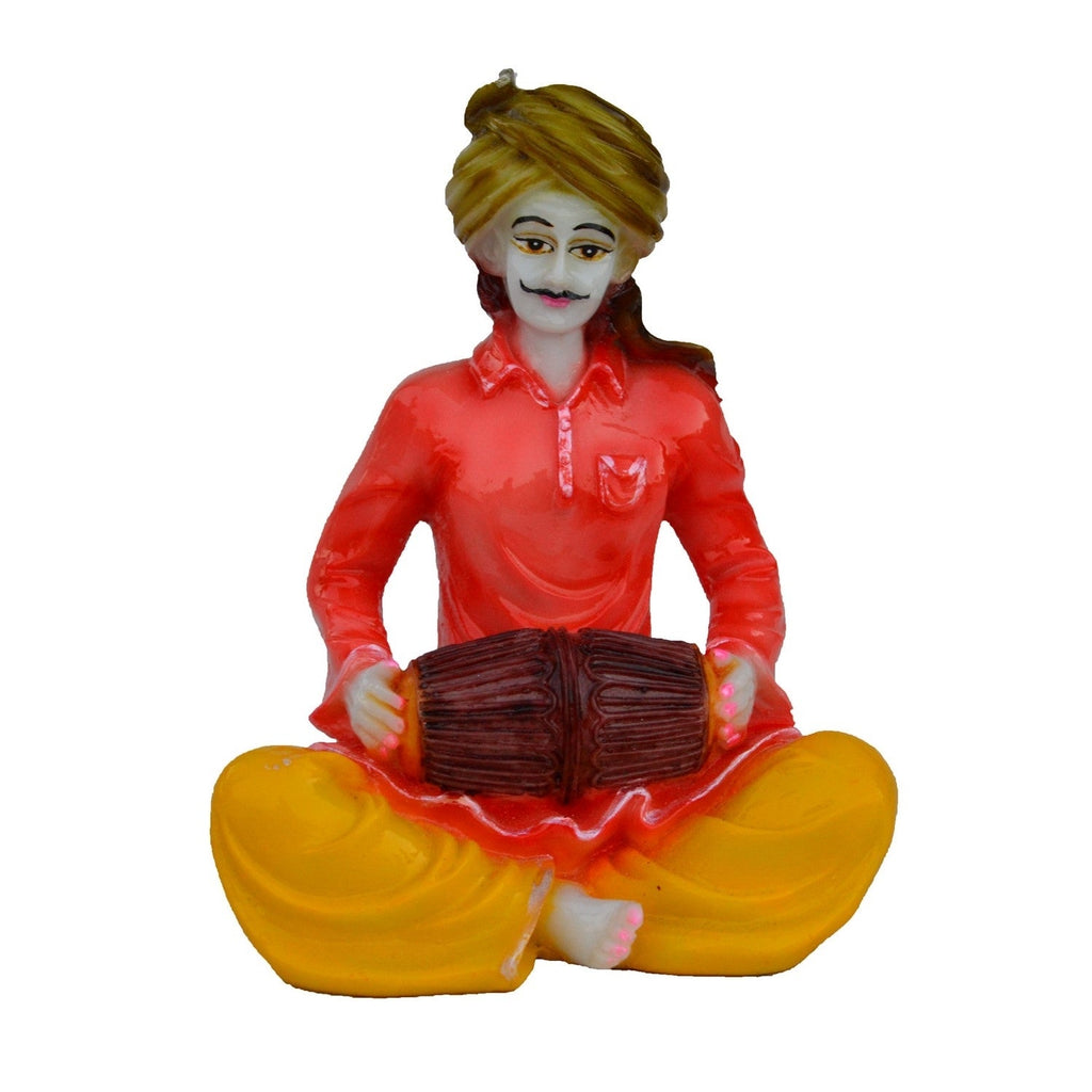 Polyresin Rajasthani Musician Men Statue Playing Dholak Human Figurines Home Decor Showpiece Kafalo