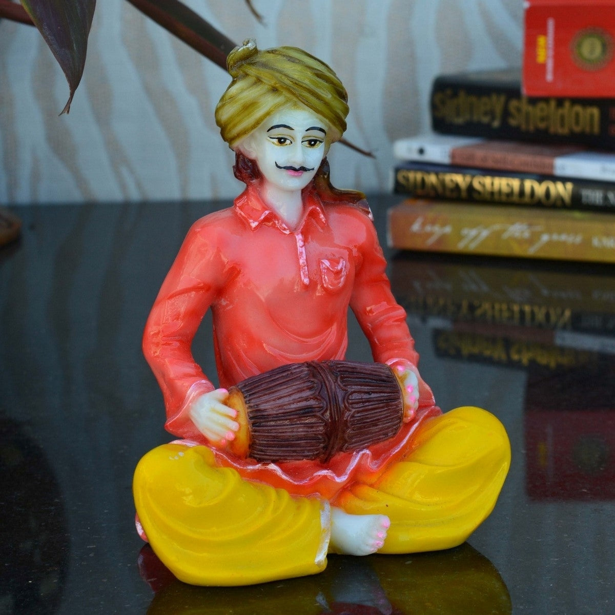 Polyresin Rajasthani Musician Men Statue Playing Dholak Human Figurines Home Decor Showpiece Kafalo