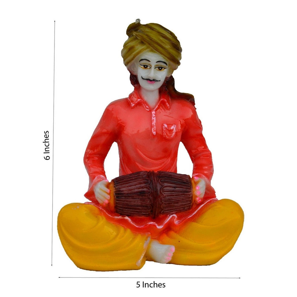 Polyresin Rajasthani Musician Men Statue Playing Dholak Human Figurines Home Decor Showpiece Kafalo
