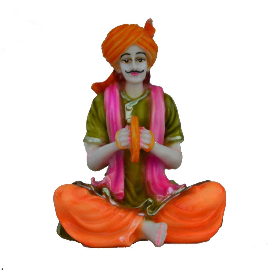 Polyresin Rajasthani Musician Playing Hand Cymbals Handcrafted Decorative Showpiece (Green, Pink, Orange) Kafalo