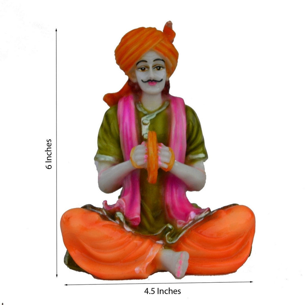 Polyresin Rajasthani Musician Playing Hand Cymbals Handcrafted Decorative Showpiece (Green, Pink, Orange) Kafalo