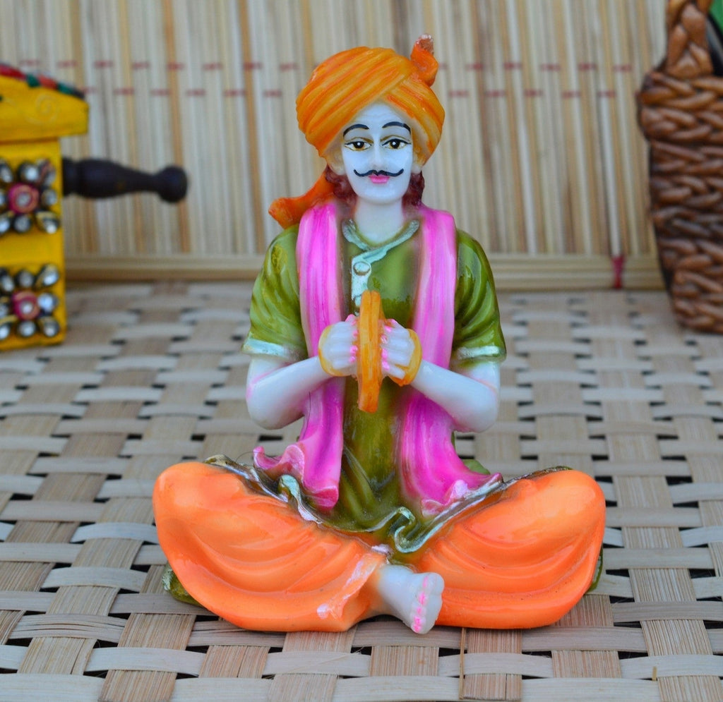Polyresin Rajasthani Musician Playing Hand Cymbals Handcrafted Decorative Showpiece (Green, Pink, Orange) Kafalo
