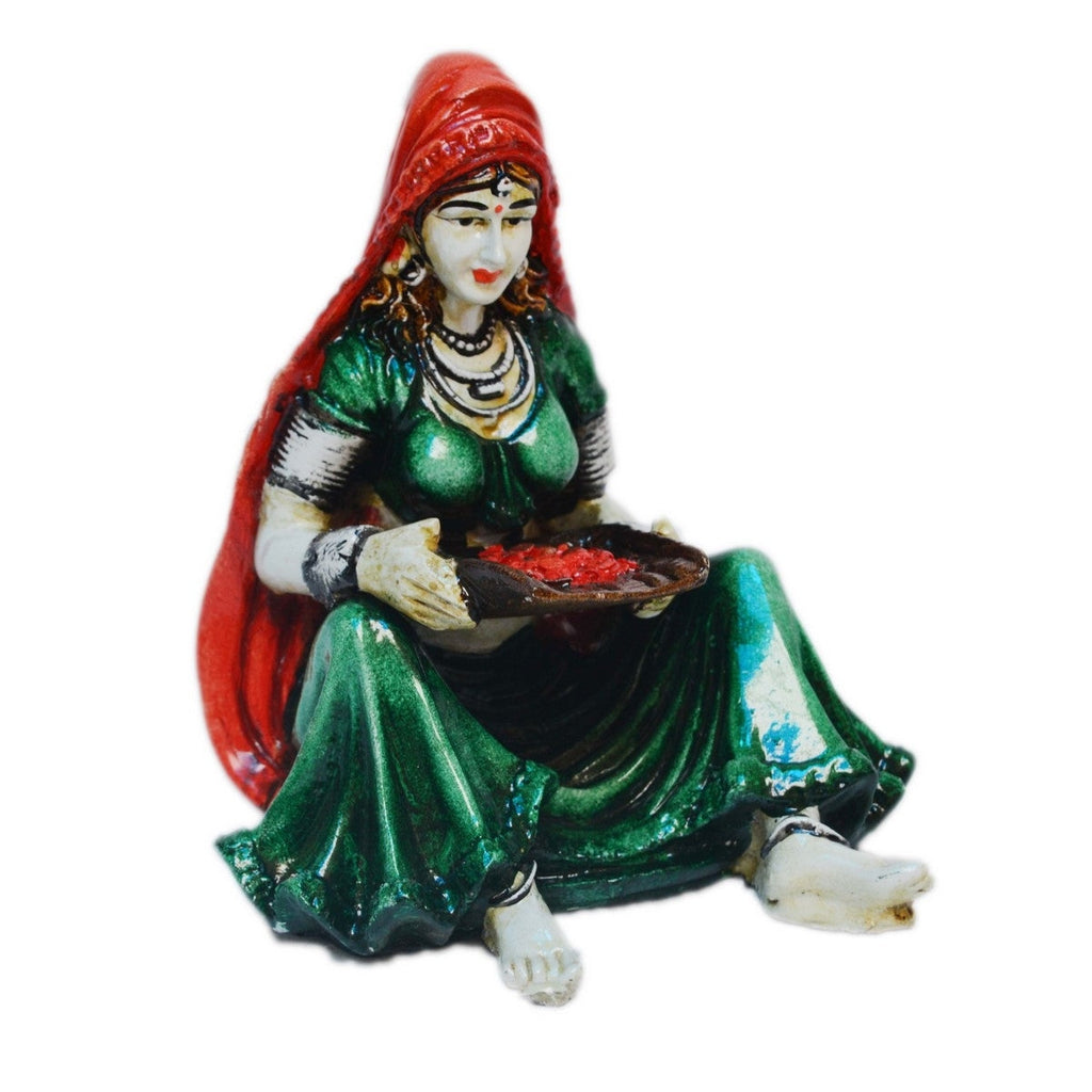 Polyresin Rajasthani Women Statue Human Figurine Decorative Showpiece Kafalo