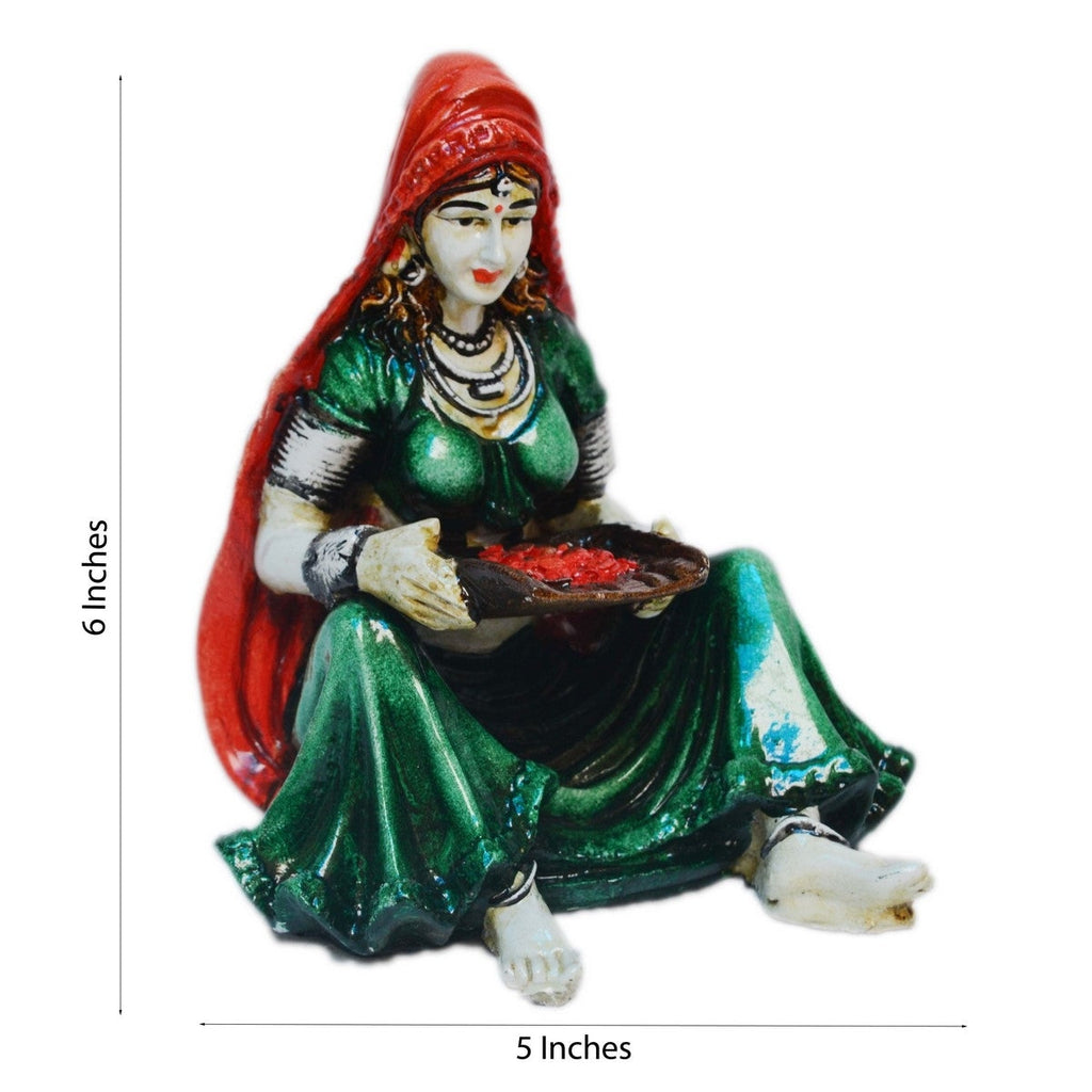 Polyresin Rajasthani Women Statue Human Figurine Decorative Showpiece Kafalo
