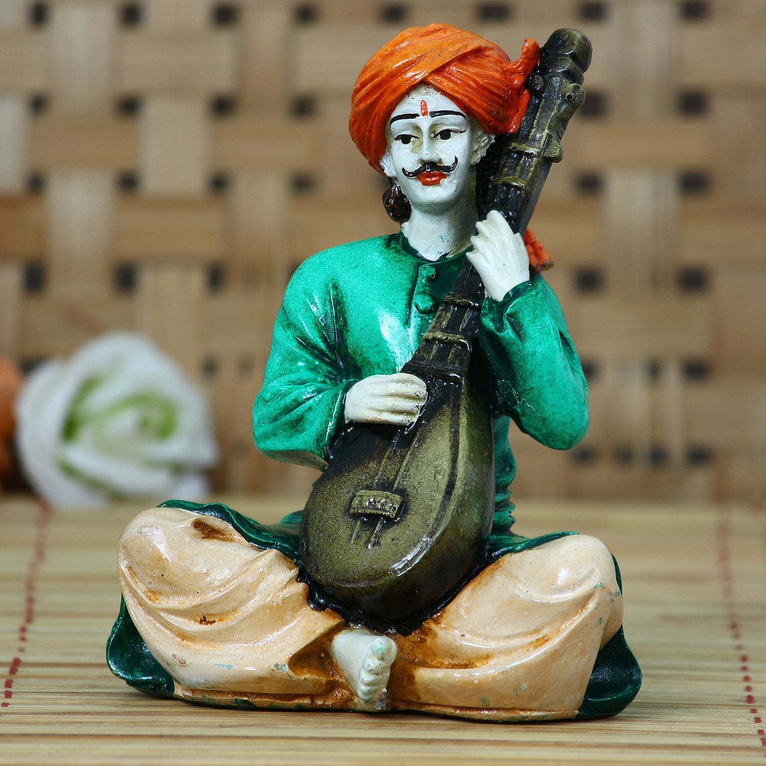 Polyresin Rajasthani Men playing Sitar Musical Instrument Handcrafted Decorative Showpiece Kafalo